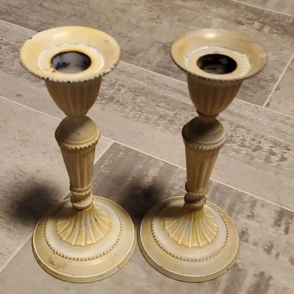 Vintage Heavy Metal Patina Candle Holders - Picture 6 of 6